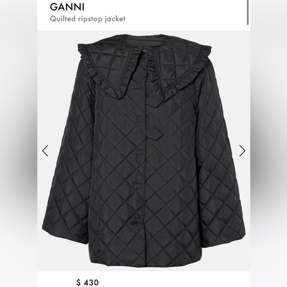Ganni Quilted ripstop jacket with collar black Medium